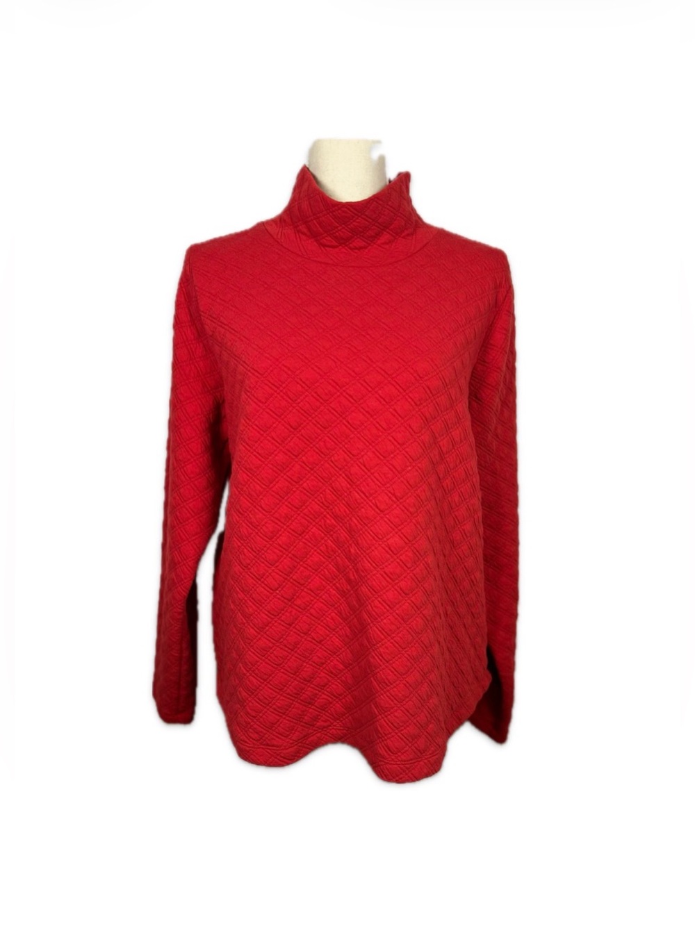 J.Crew Red Quilted Pullover Top Size Medium Mock Neck Long Sleeve